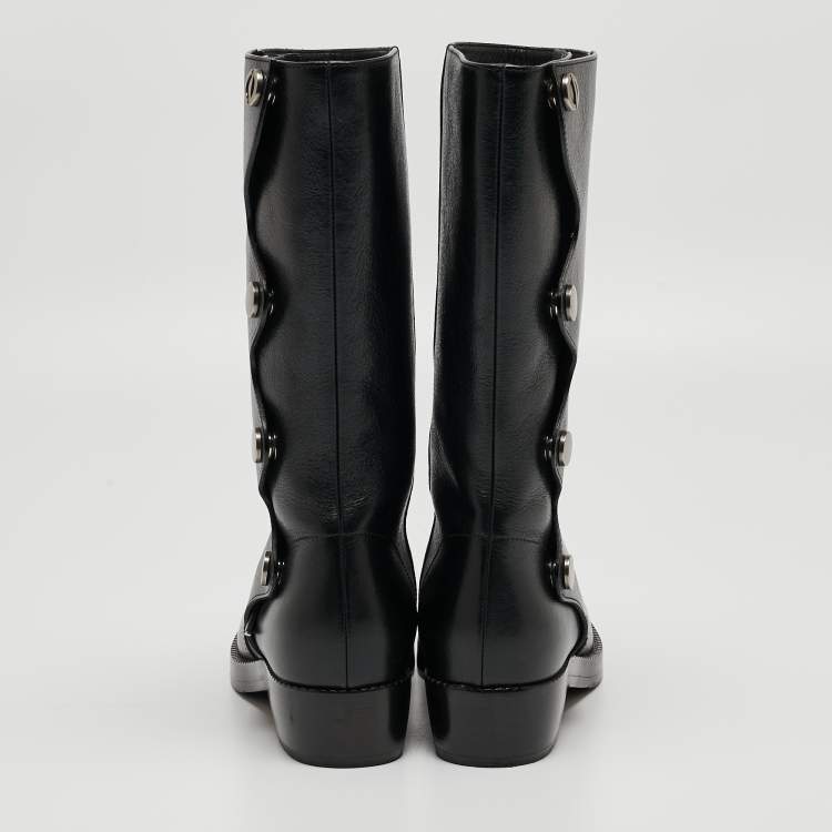 Pre Owned Dior Black Leather Moto Boots Size 36