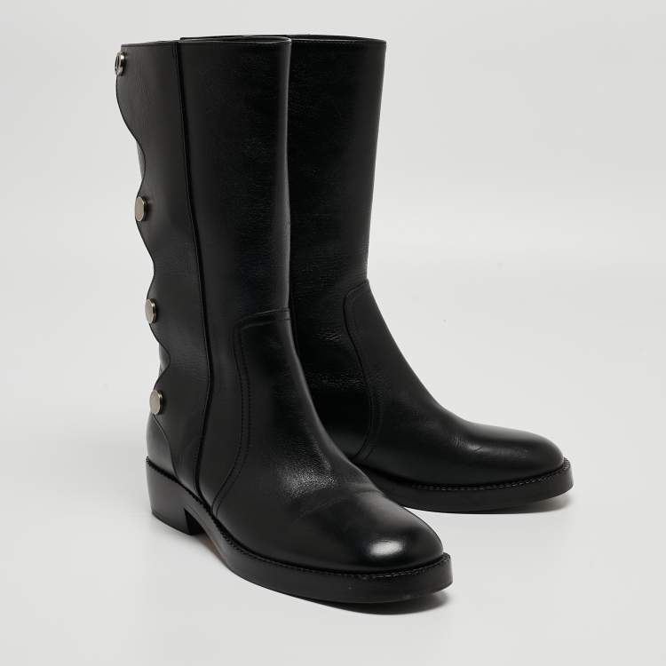 Pre Owned Dior Black Leather Moto Boots Size 36