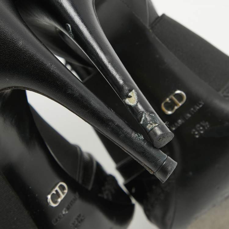 Pre Owned Dior Black Leather and Lizard Embossed Booties Size 38.5   