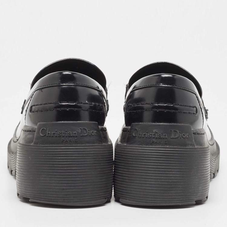 Pre Owned Dior Black Leather Slip On Loafers Size 36