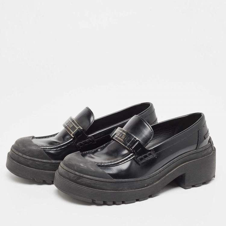 Pre Owned Dior Black Leather Slip On Loafers Size 36