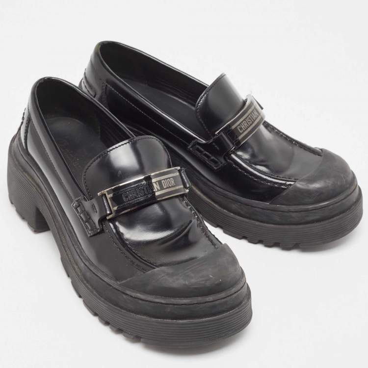 Pre Owned Dior Black Leather Slip On Loafers Size 36