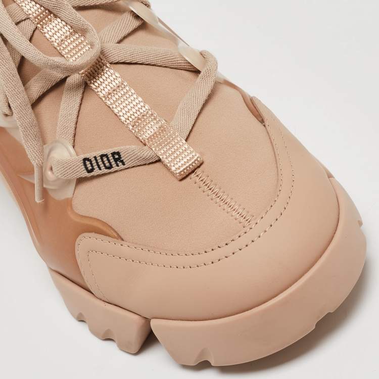 Pre Owned Dior Beige Neoprene and Leather D-Connect Sneakers Size 38