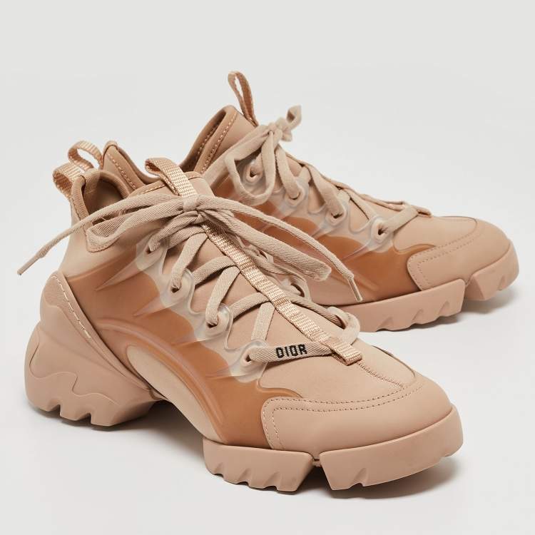 Pre Owned Dior Beige Neoprene and Leather D-Connect Sneakers Size 38