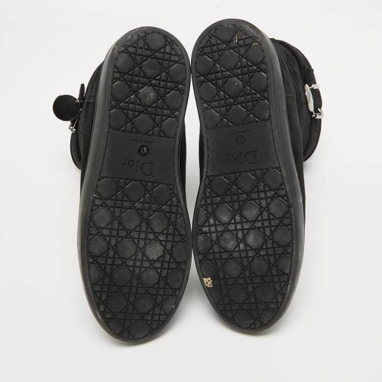 Pre Owned Dior Black Cannage Suede Fur Lined Snow Boots Size 37