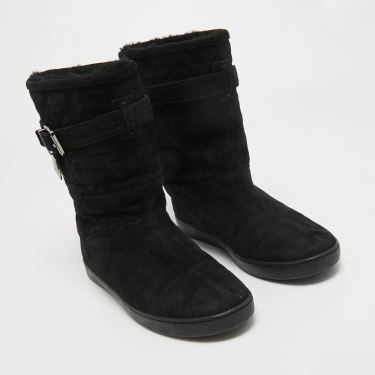 Pre Owned Dior Black Cannage Suede Fur Lined Snow Boots Size 37