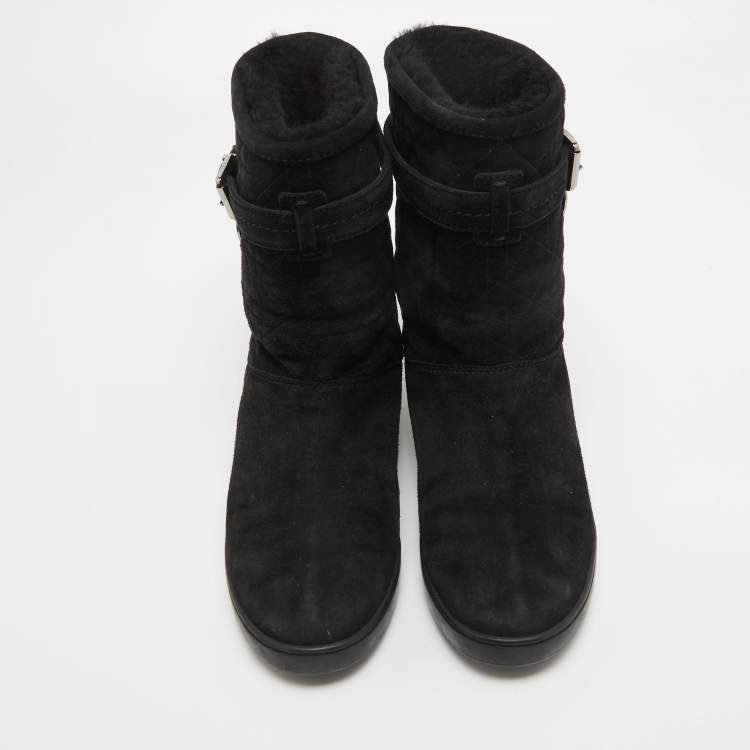 Pre Owned Dior Black Cannage Suede Fur Lined Snow Boots Size 37