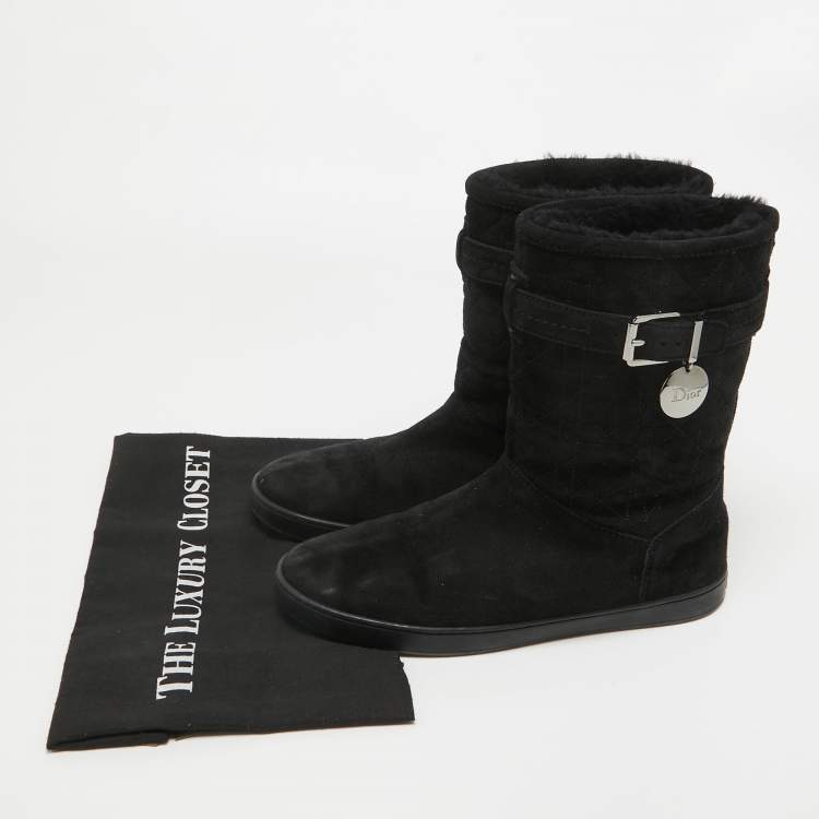 Pre Owned Dior Black Cannage Suede Fur Lined Snow Boots Size 37