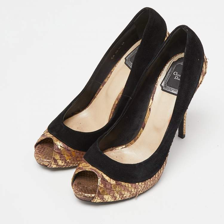 Pre Owned Dior Tri Color Suede and Python Peep Toe Pumps Size 38