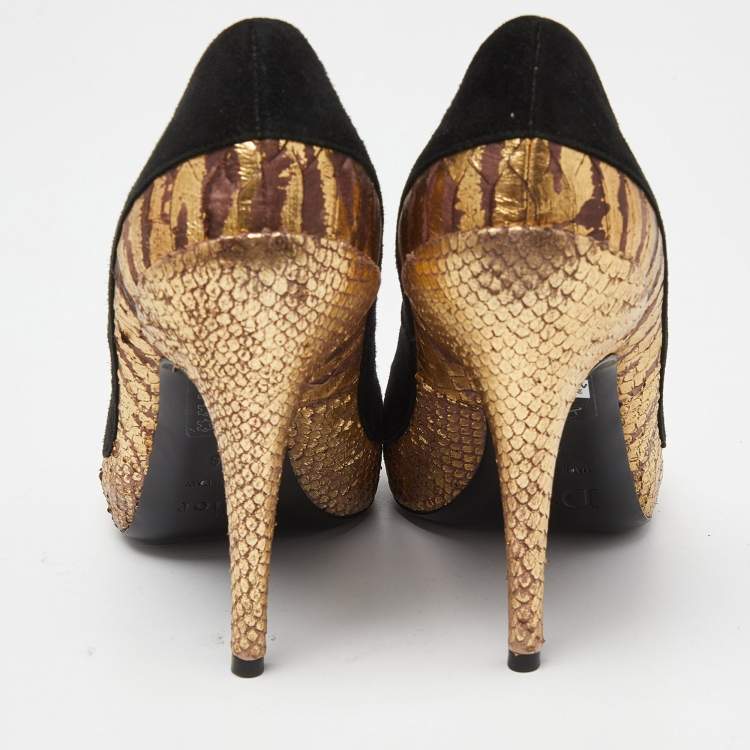 Pre Owned Dior Tri Color Suede and Python Peep Toe Pumps Size 38