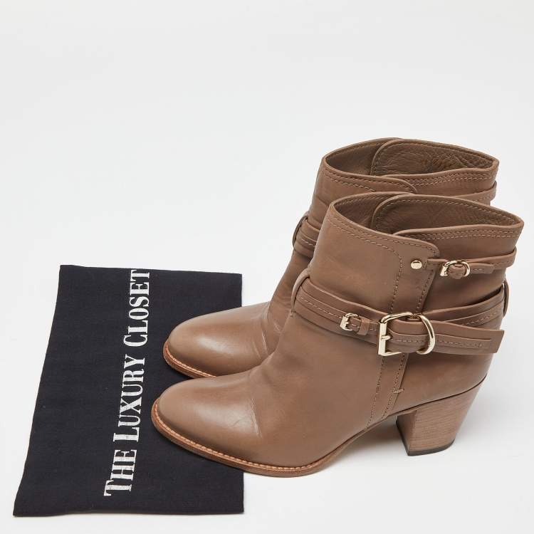 Pre Owned Dior Beige Leather Ankle Boots Size 36.5