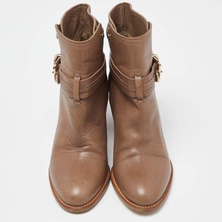 Pre Owned Dior Beige Leather Ankle Boots Size 36.5