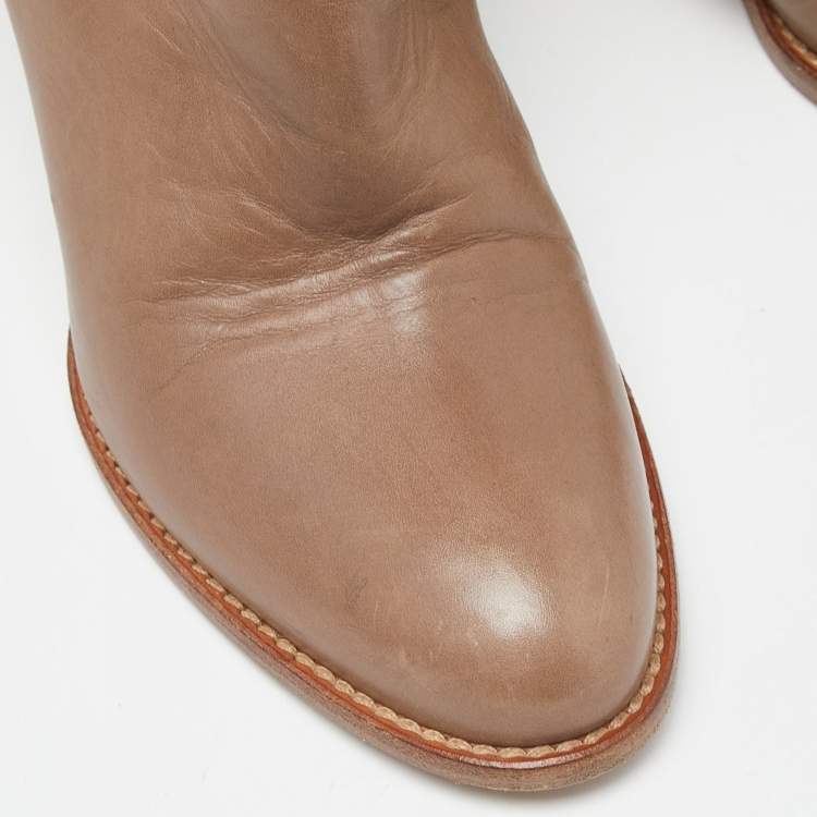 Pre Owned Dior Beige Leather Ankle Boots Size 36.5