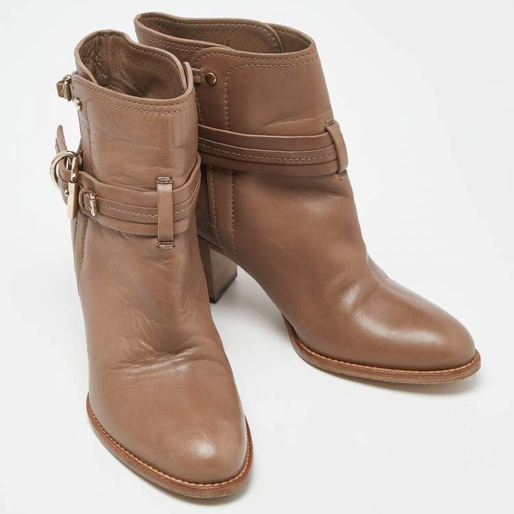 Pre Owned Dior Beige Leather Ankle Boots Size 36.5