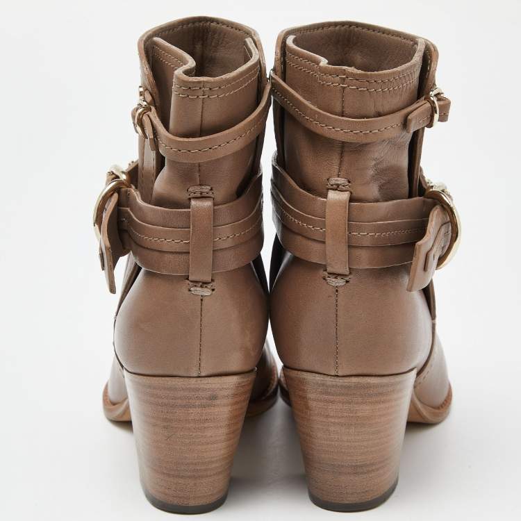 Pre Owned Dior Beige Leather Ankle Boots Size 36.5