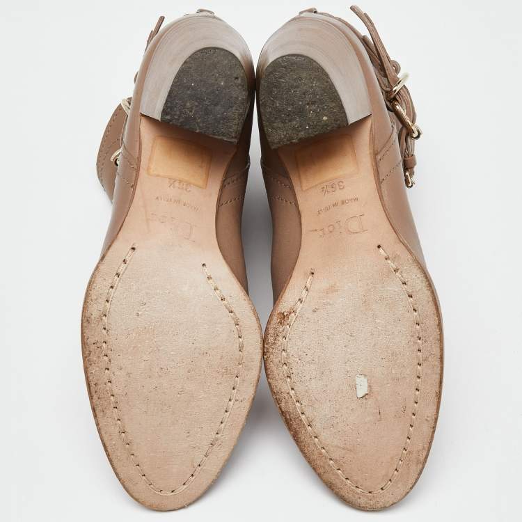 Pre Owned Dior Beige Leather Ankle Boots Size 36.5