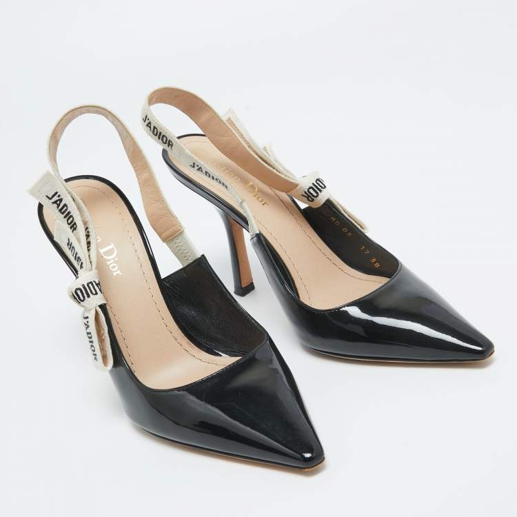 Pre Owned Dior Black Patent Leather J'adior Slingback Pumps Size 38