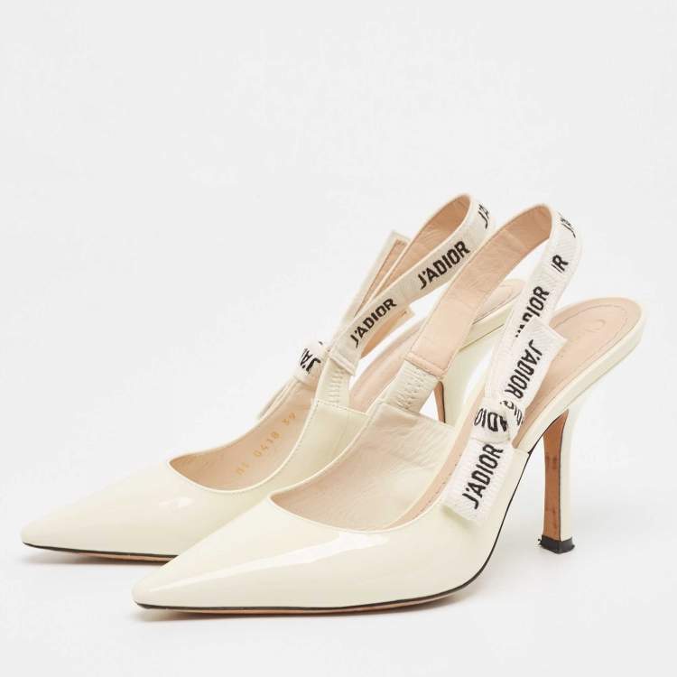 Pre Owned Dior Cream Patent Leather J'adior Slingback Pumps Size 39