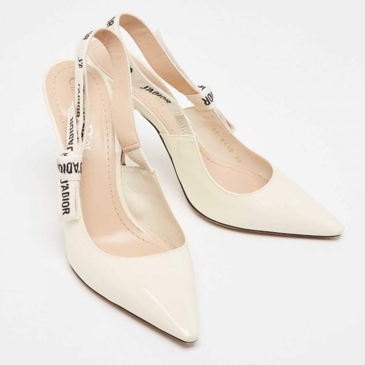 Pre Owned Dior Cream Patent Leather J'adior Slingback Pumps Size 39