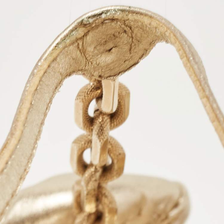 Pre Owned Dior Gold Leather Rose Chain Ankle Strap Platform Sandals Size 37.5