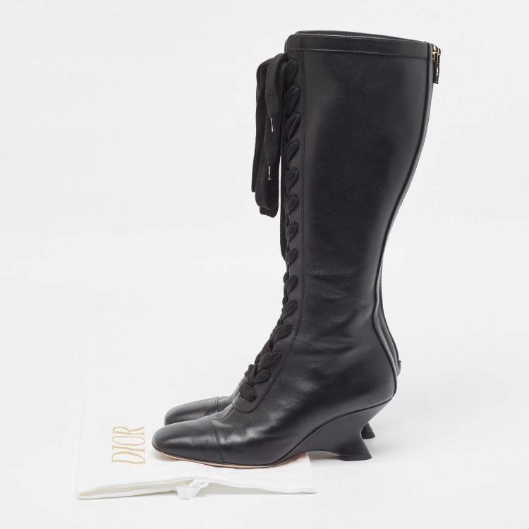 Pre Owned Dior Black Leather Naughtily-D Wedge Boots Size 39