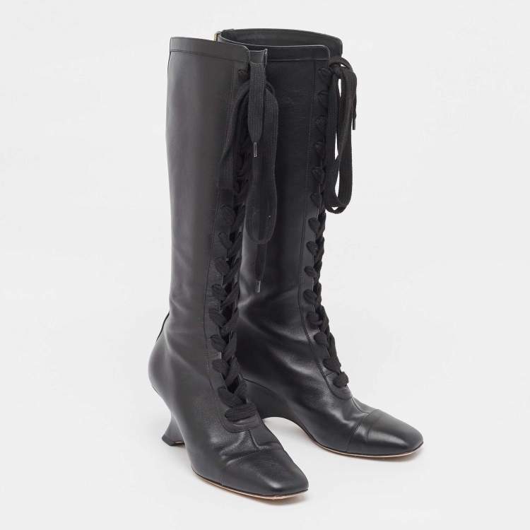 Pre Owned Dior Black Leather Naughtily-D Wedge Boots Size 39