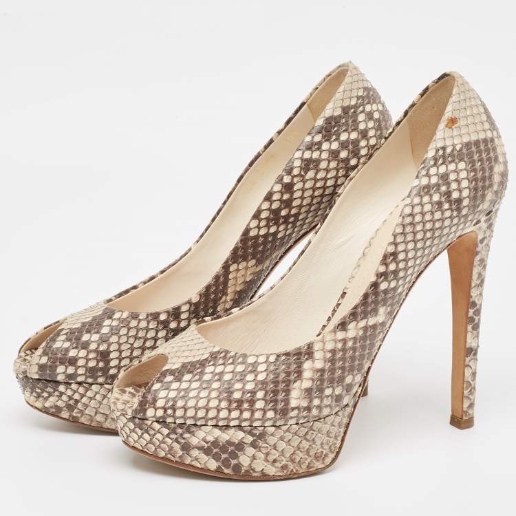 Pre Owned Dior Brown/Beige Python Miss Dior  Pumps Size 40.5