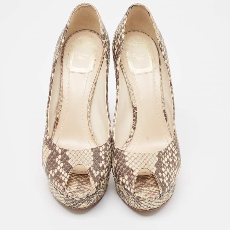 Pre Owned Dior Brown/Beige Python Miss Dior  Pumps Size 40.5