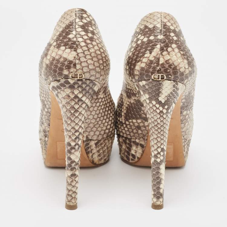 Pre Owned Dior Brown/Beige Python Miss Dior  Pumps Size 40.5