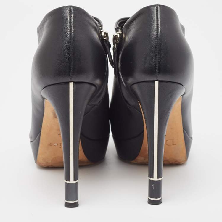 Pre Owned Dior Black Leather Platform Ankle Booties Size 37
