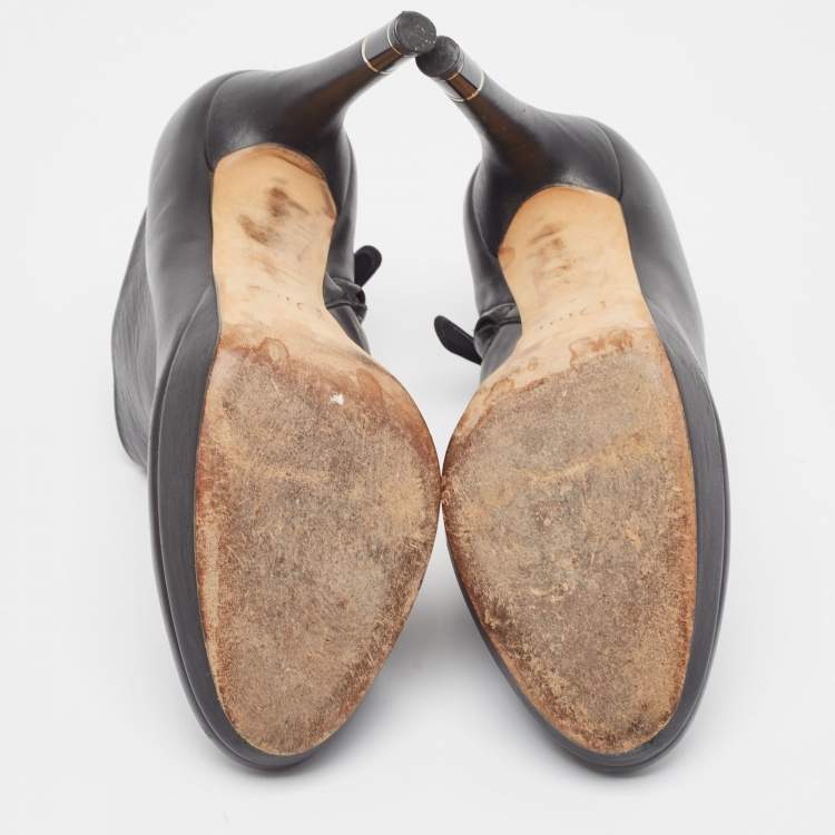 Pre Owned Dior Black Leather Platform Ankle Booties Size 37