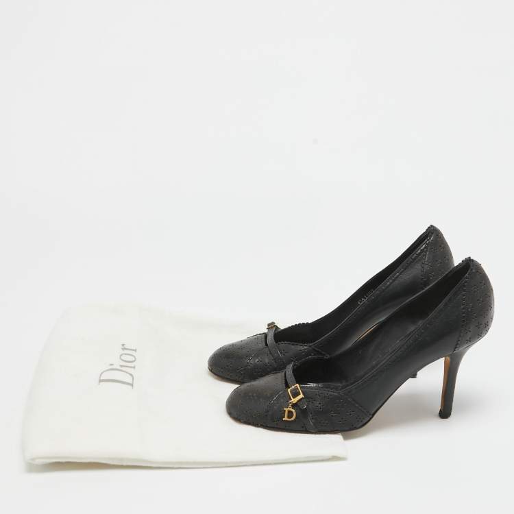Pre Owned Dior Navy Blue Leather Buckle Round Toe Pumps Size 38.5