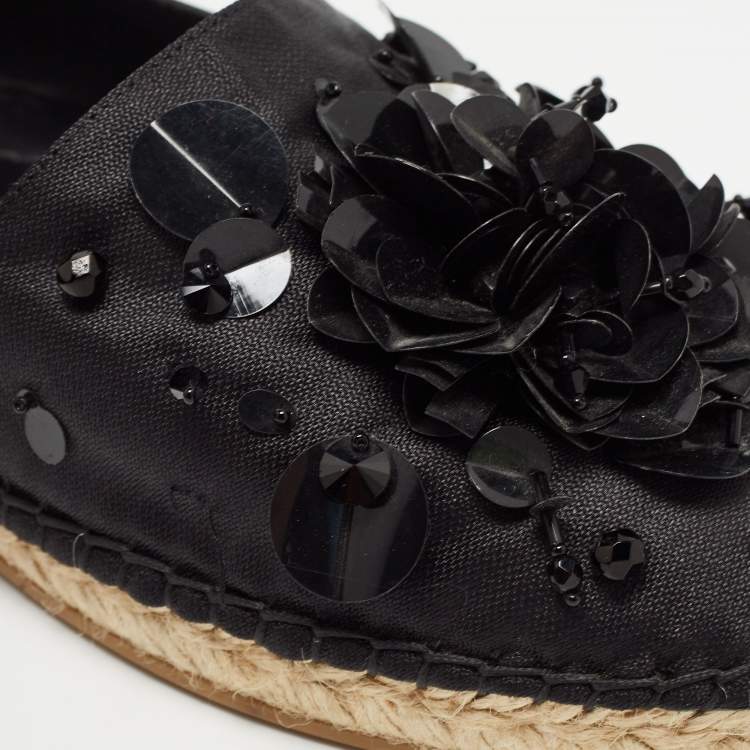 Pre Owned Dior Black Canvas Crystal Embellished Slip On Espadrille Flats Size 42 