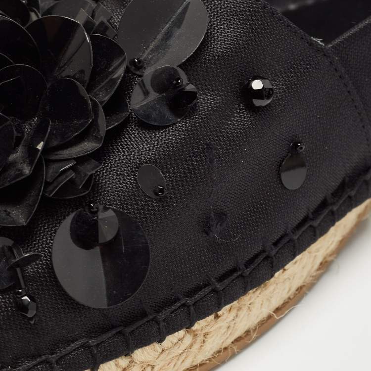 Pre Owned Dior Black Canvas Crystal Embellished Slip On Espadrille Flats Size 42 