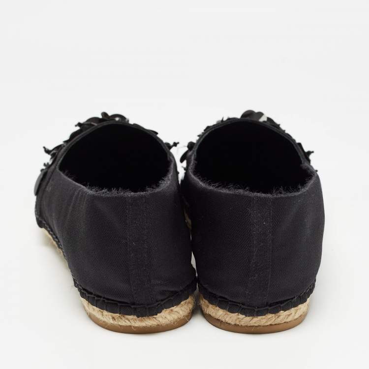 Pre Owned Dior Black Canvas Crystal Embellished Slip On Espadrille Flats Size 42 