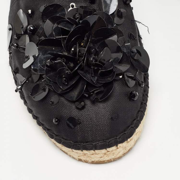 Pre Owned Dior Black Canvas Crystal Embellished Slip On Espadrille Flats Size 42 