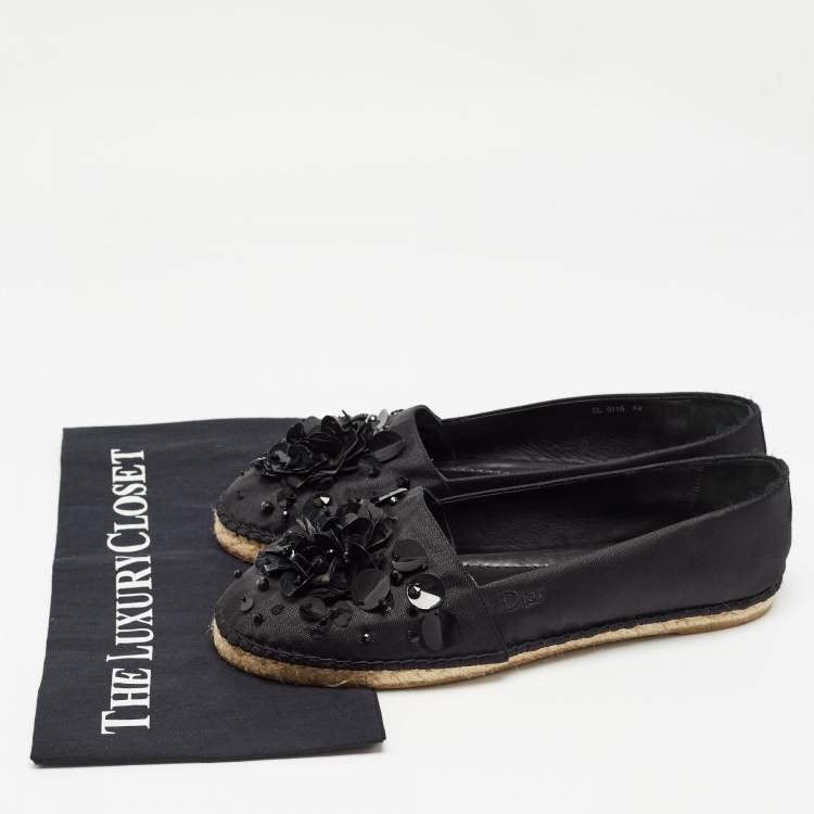 Pre Owned Dior Black Canvas Crystal Embellished Slip On Espadrille Flats Size 42 