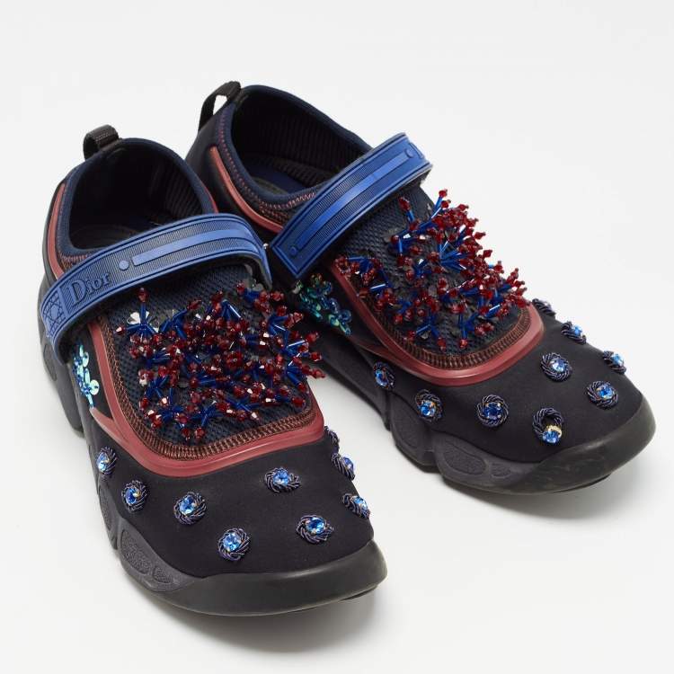 Pre Owned Dior Black Neoprene and Mesh Embellished Fusion Sneakers Size 39