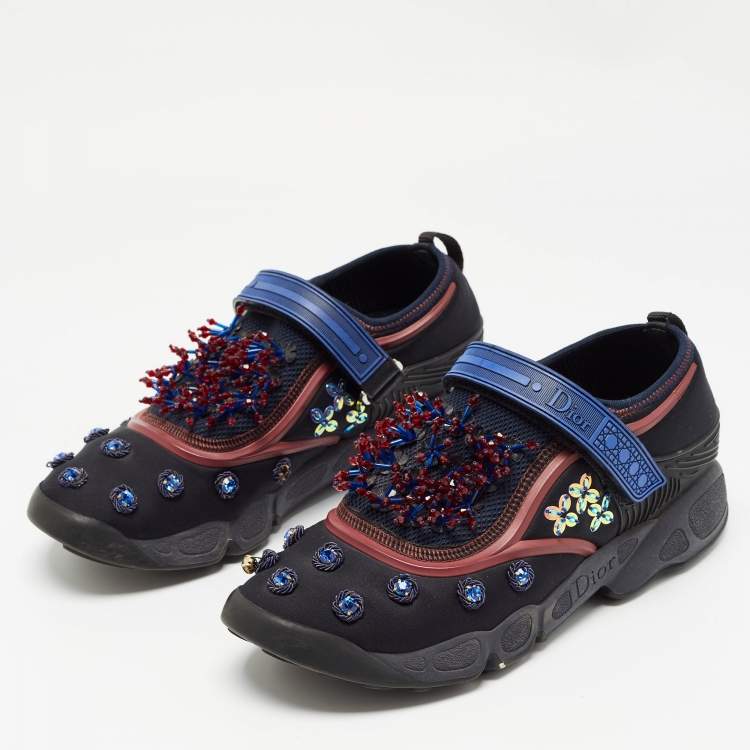 Pre Owned Dior Black Neoprene and Mesh Embellished Fusion Sneakers Size 39