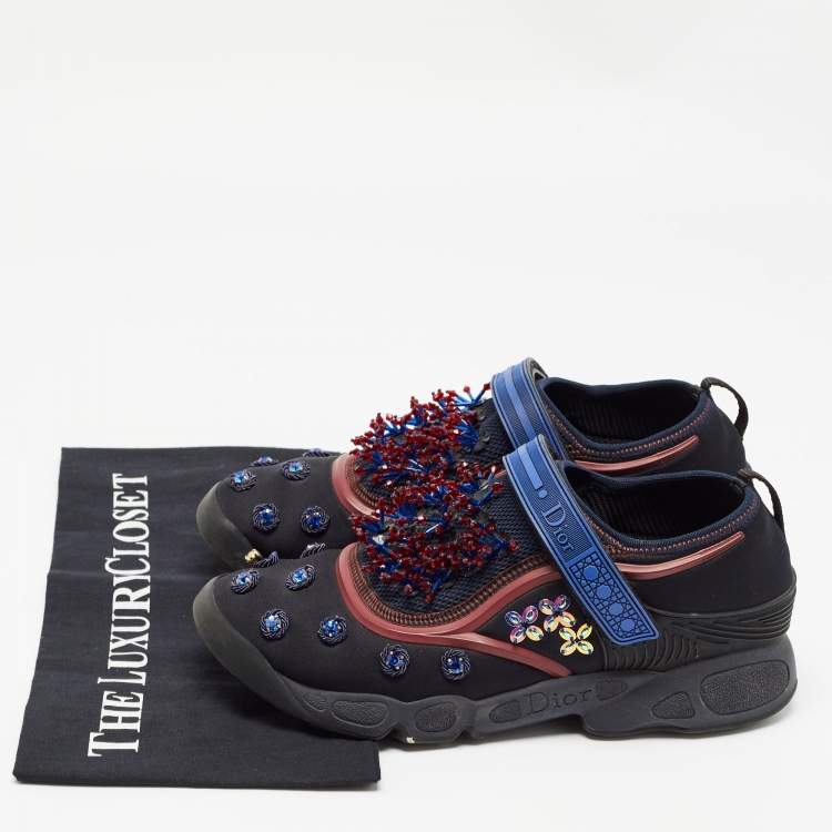 Pre Owned Dior Black Neoprene and Mesh Embellished Fusion Sneakers Size 39