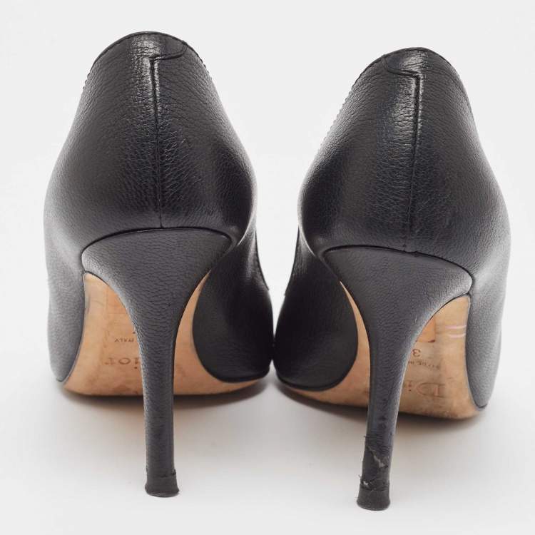 Pre Owned Dior Black Leather Lock Detail Peep Toe Pumps Size 37