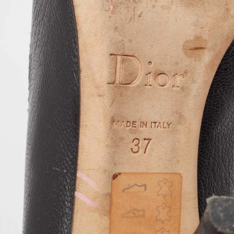 Pre Owned Dior Black Leather Lock Detail Peep Toe Pumps Size 37