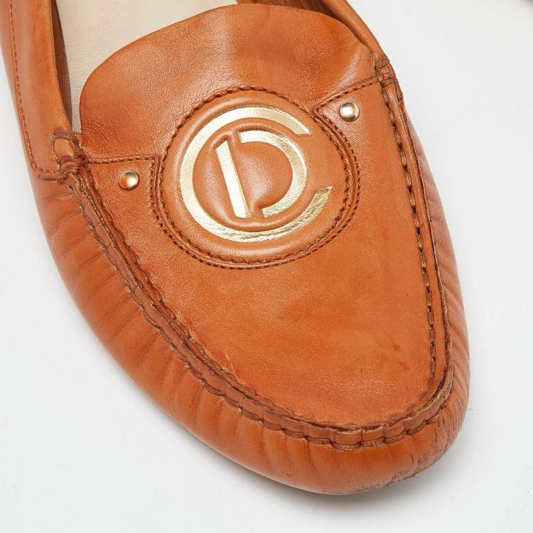 Pre Owned Dior Orange Leather Slip On Loafers Size 37
