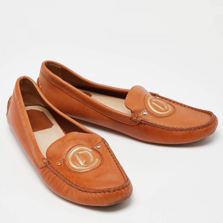 Pre Owned Dior Orange Leather Slip On Loafers Size 37