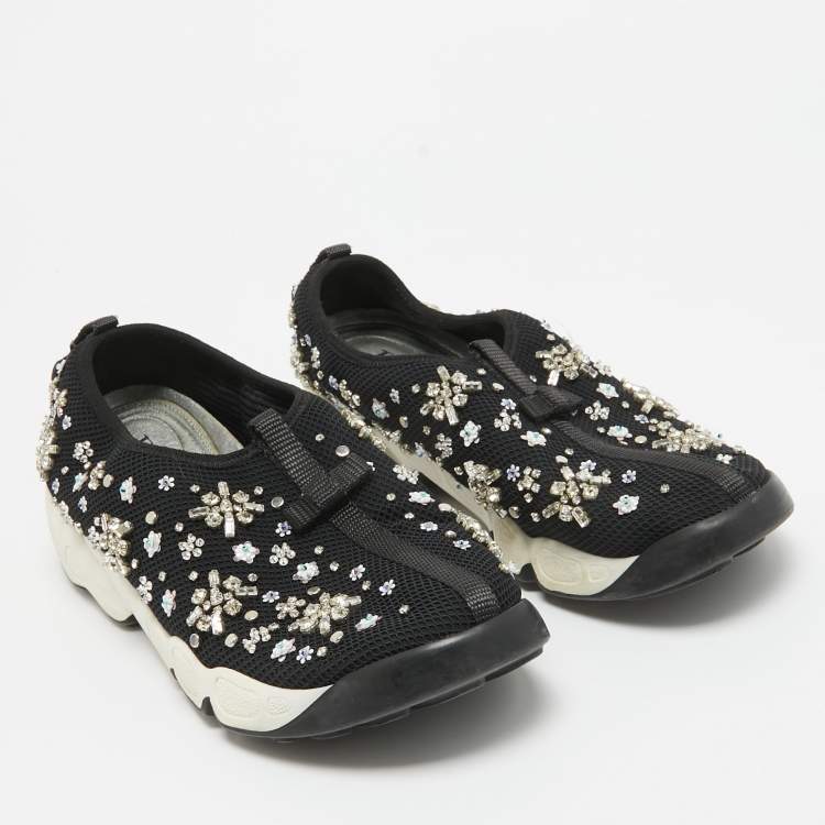 Pre Owned Dior Black Crystal Embellished Mesh Fusion Sneakers Size 39.5