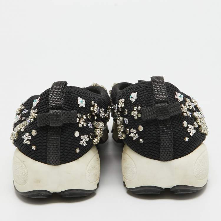 Pre Owned Dior Black Crystal Embellished Mesh Fusion Sneakers Size 39.5