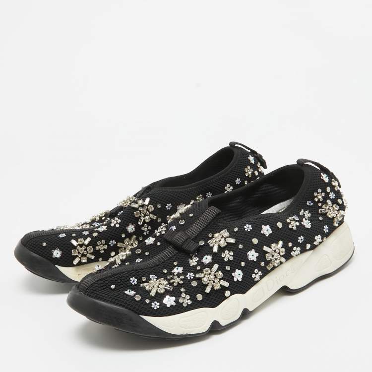 Pre Owned Dior Black Crystal Embellished Mesh Fusion Sneakers Size 39.5