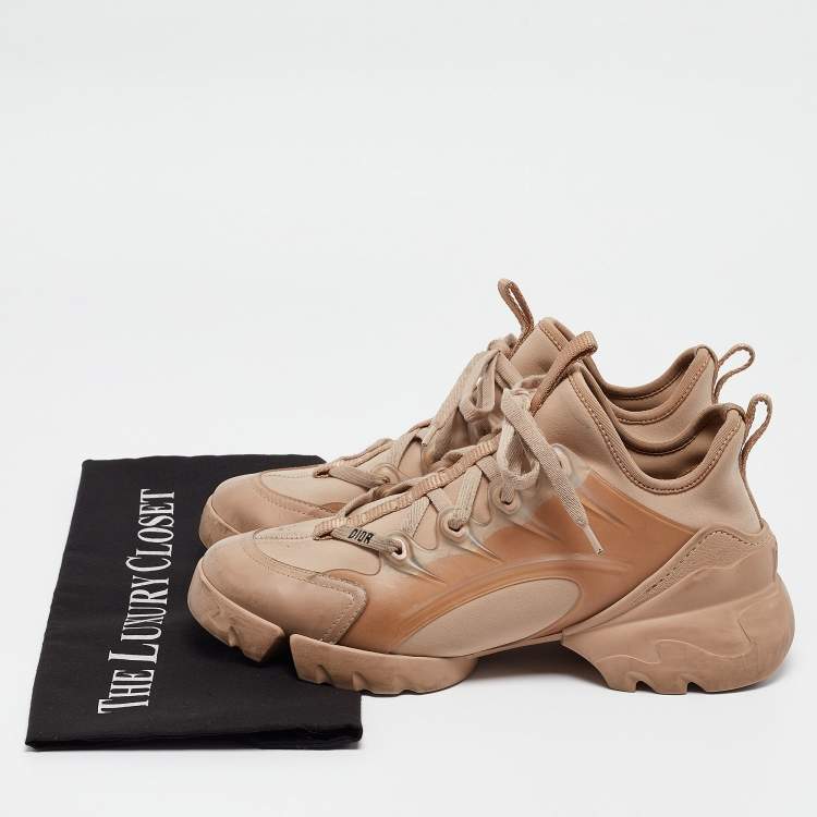 Pre Owned Dior Beige Leather and PVC D-Connect Sneakers Size 37.5