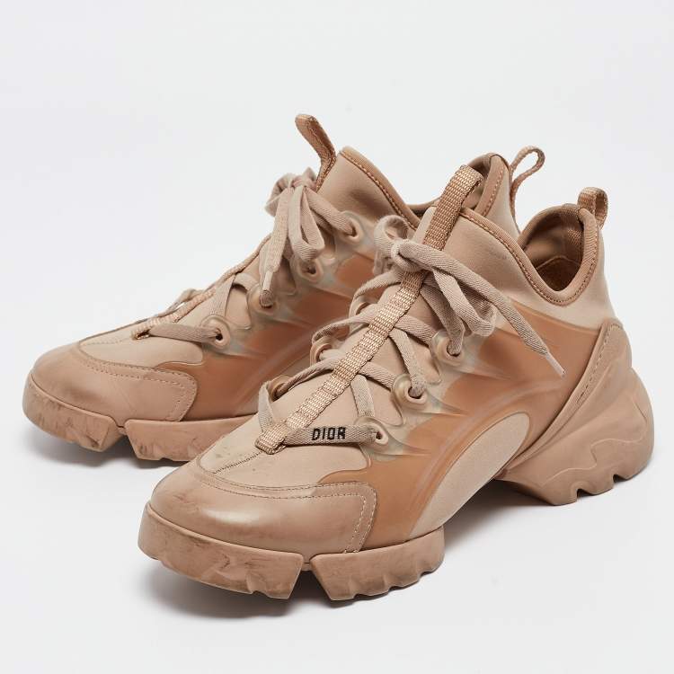 Pre Owned Dior Beige Leather and PVC D-Connect Sneakers Size 37.5