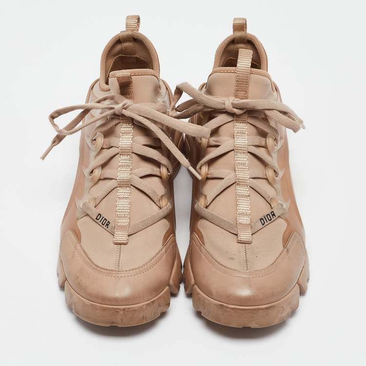 Pre Owned Dior Beige Leather and PVC D-Connect Sneakers Size 37.5